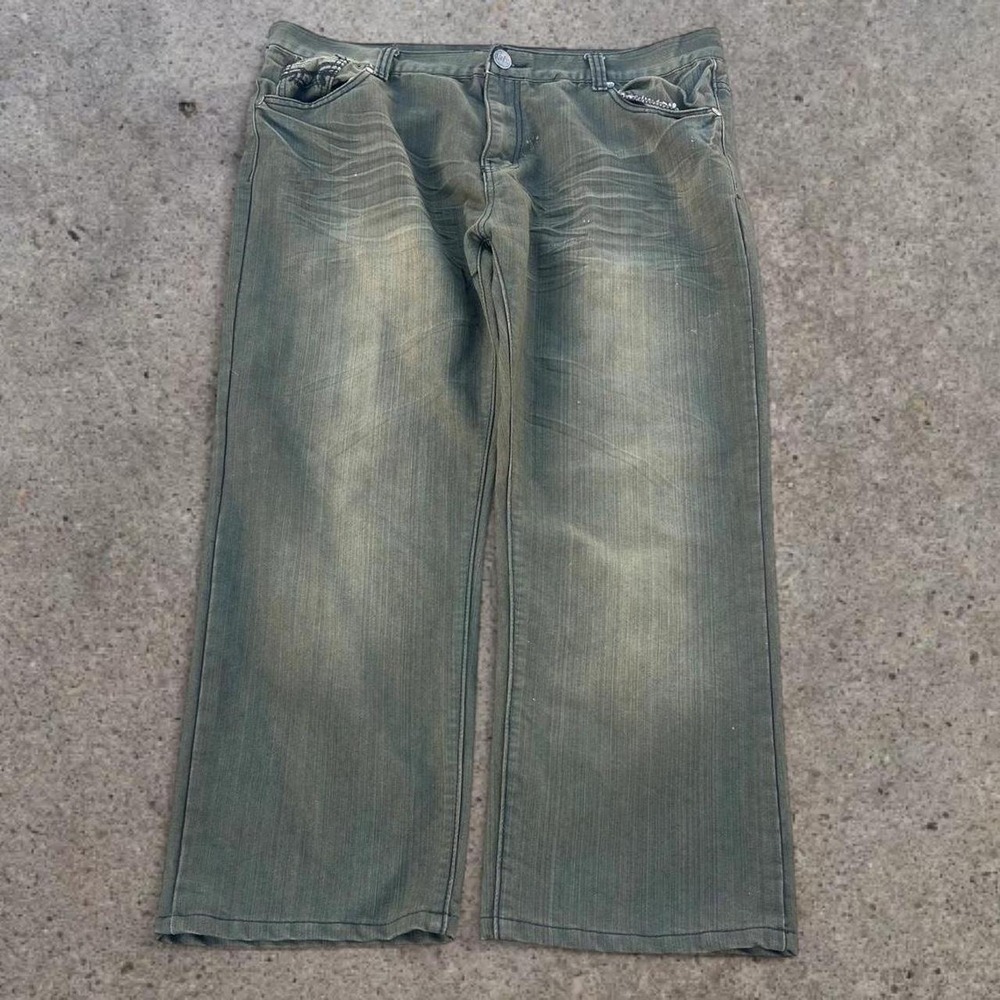 Vintage Jeanetix Acid Wash Faded Olive Green Baggy Denim Jeans Skater Mens 38x26